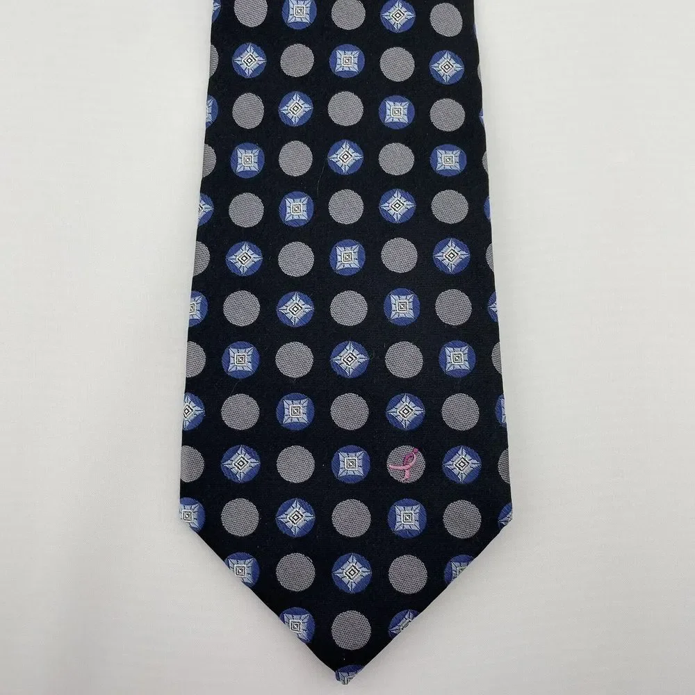 KNOTS‎ FOR HOPE Men's Silk Designer Necktie Black/Blue Geometric 62